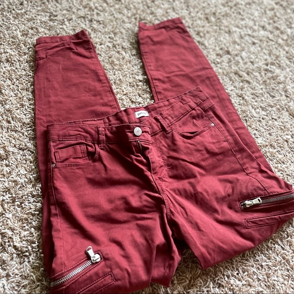 Brick red zipper skinny jeans - Picture 1 of 3
